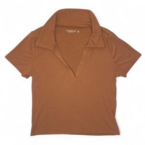 Abercrombie & Fitch Brown Ribbed V-Neck Polo Top